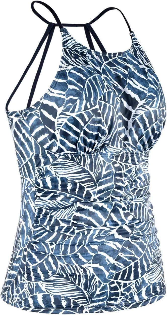 Cadocado Women's Tankini Top Strappy Back Bathing Suit Slimming Control Swimsuits Top Ruched Swimwear Top Only