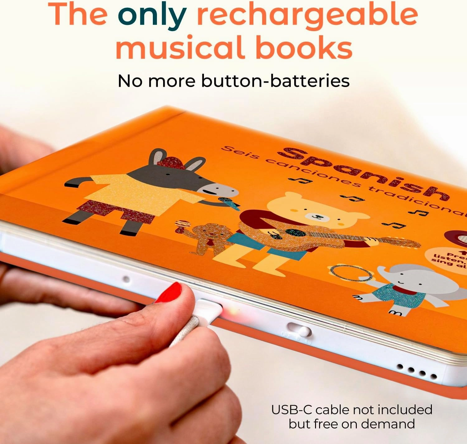 Cali’s Books Spanish Nursery Rhymes 1 | USB-C Rechargeable Sound Book for Toddlers 1-3 | Libros en Español para Niños | Learn Spanish for Kids | Bilingual Musical Book with 6 Songs