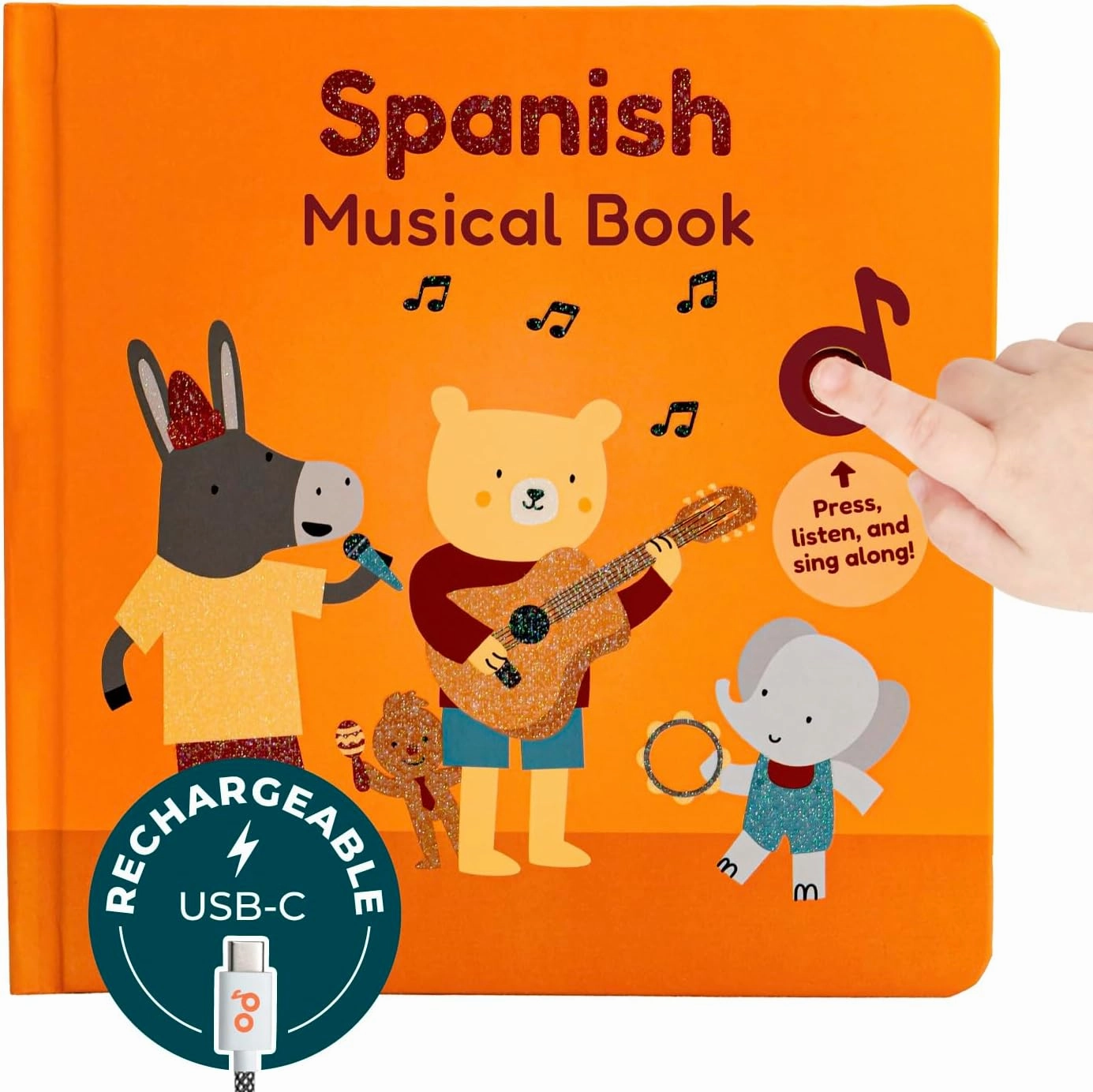 Cali’s Books Spanish Nursery Rhymes 1 | USB-C Rechargeable Sound Book for Toddlers 1-3 | Libros en Español para Niños | Learn Spanish for Kids | Bilingual Musical Book with 6 Songs