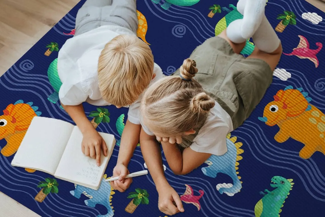 Cartoon Dinosaur Area Rugs for Kids Room Boys Girls, Dino Carpet for Boys Bedroom Home Decor Large Play Rugs, Non Slip Crystal Polyester Dinosaur Rug Mat for Playroom Classroom Kidroom, 59"*39"