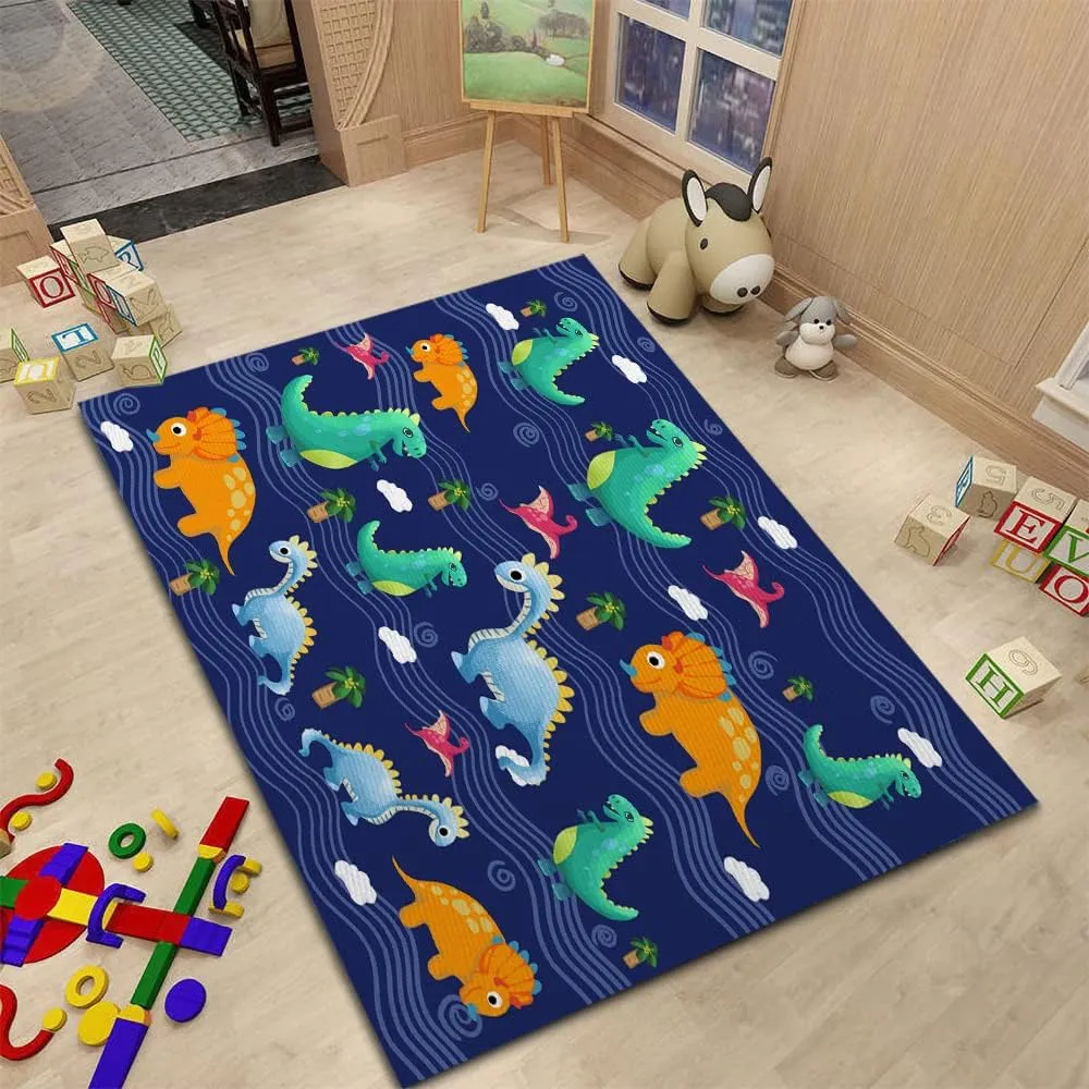 Cartoon Dinosaur Area Rugs for Kids Room Boys Girls, Dino Carpet for Boys Bedroom Home Decor Large Play Rugs, Non Slip Crystal Polyester Dinosaur Rug Mat for Playroom Classroom Kidroom, 59"*39"