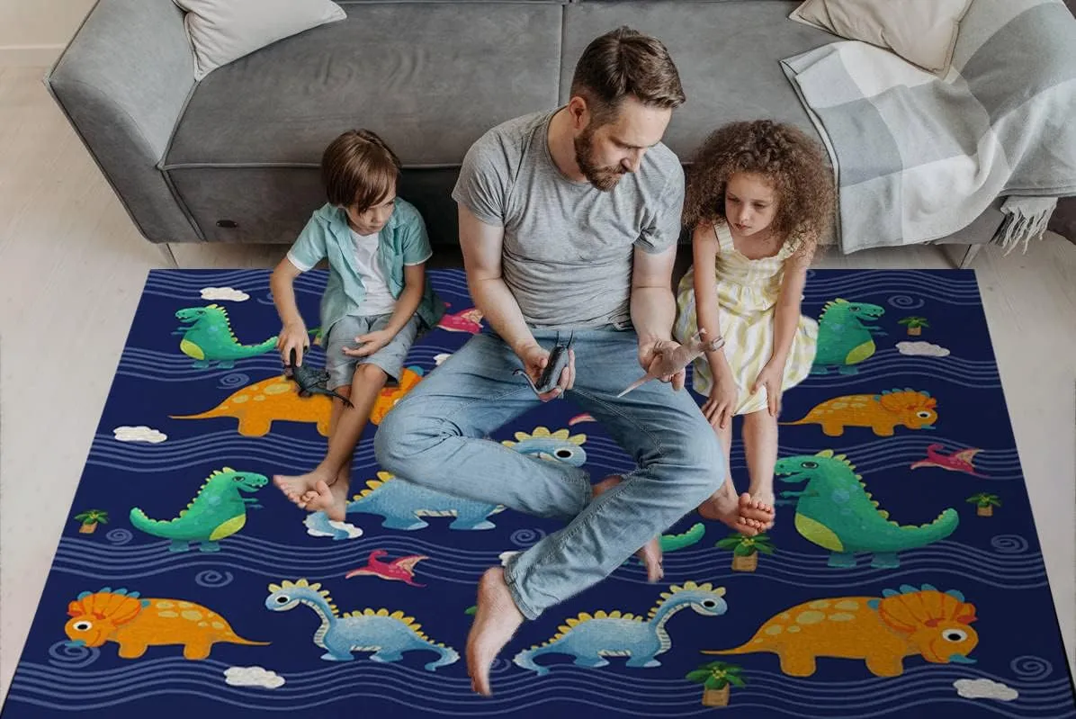 Cartoon Dinosaur Area Rugs for Kids Room Boys Girls, Dino Carpet for Boys Bedroom Home Decor Large Play Rugs, Non Slip Crystal Polyester Dinosaur Rug Mat for Playroom Classroom Kidroom, 59"*39"