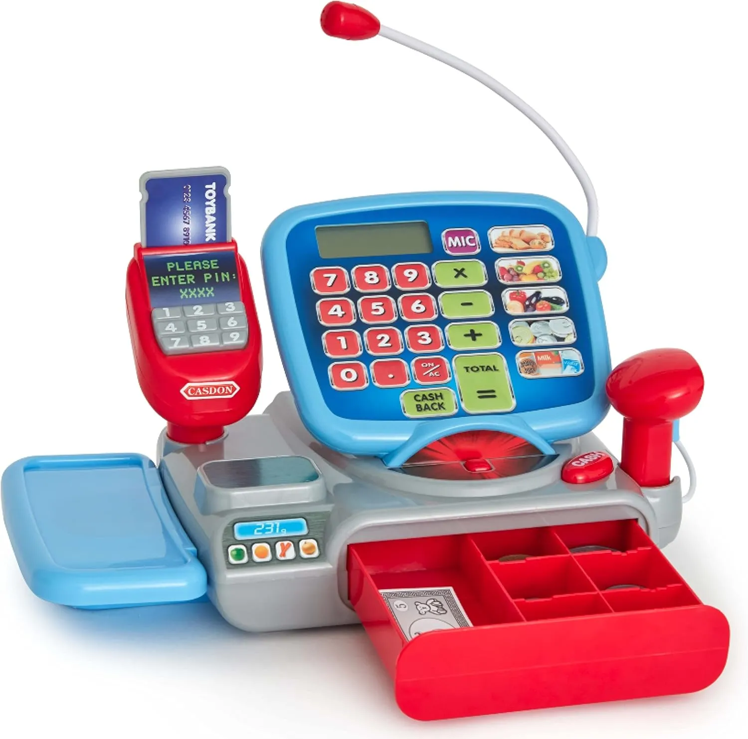 Casdon Supermarket Till | Interactive Toy Shopping Till For Children Aged 3  | Includes Working Calculator, Microphone, Scanner & More