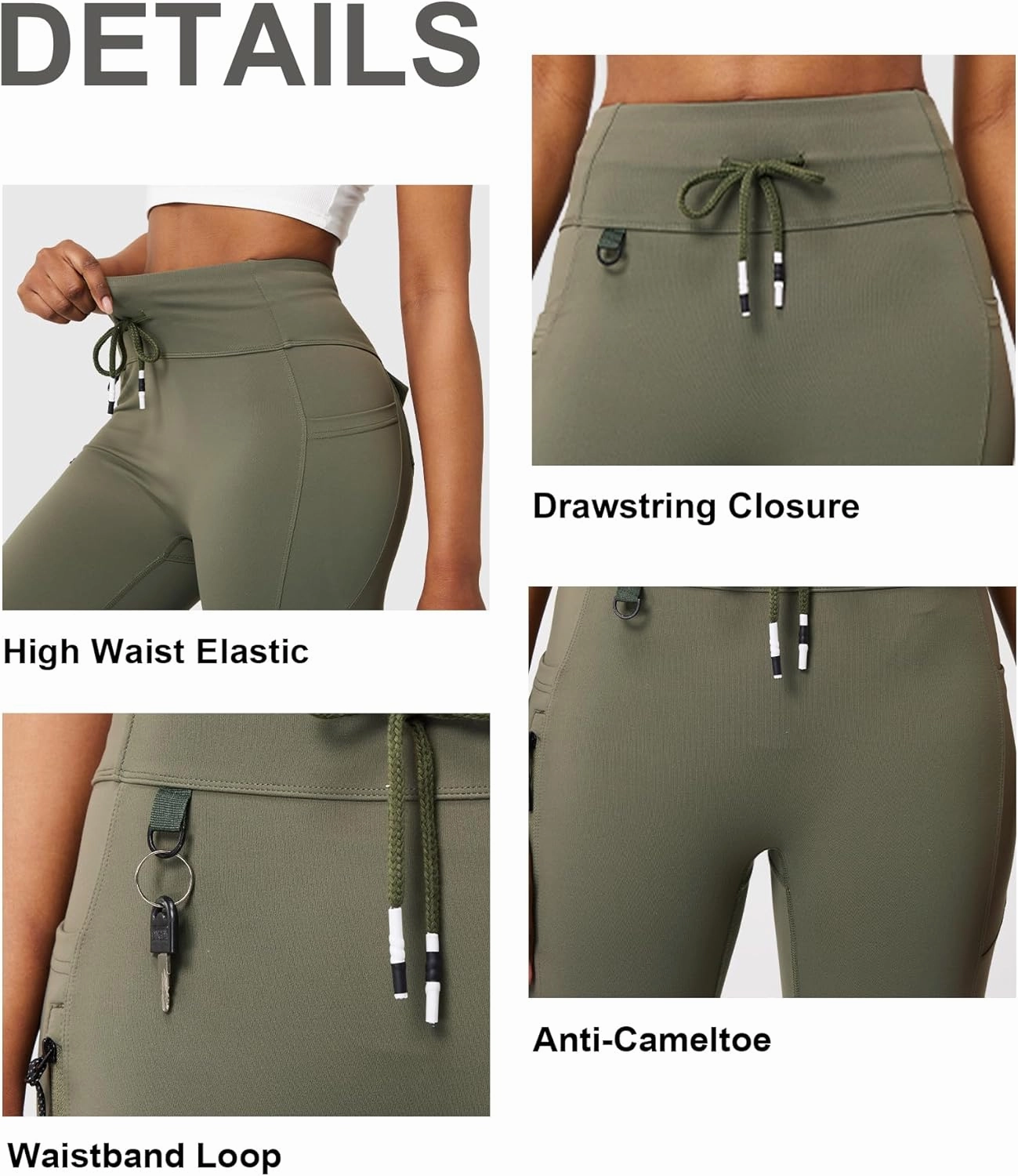 Casei Cargo Leggings with Pockets for Women Tummy Control Stretchy Soft Yoga Pants for Hiking Workout Drawstring Legging