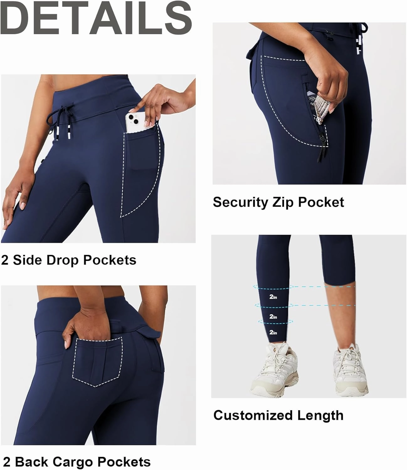Casei Cargo Leggings with Pockets for Women Tummy Control Stretchy Soft Yoga Pants for Hiking Workout Drawstring Legging