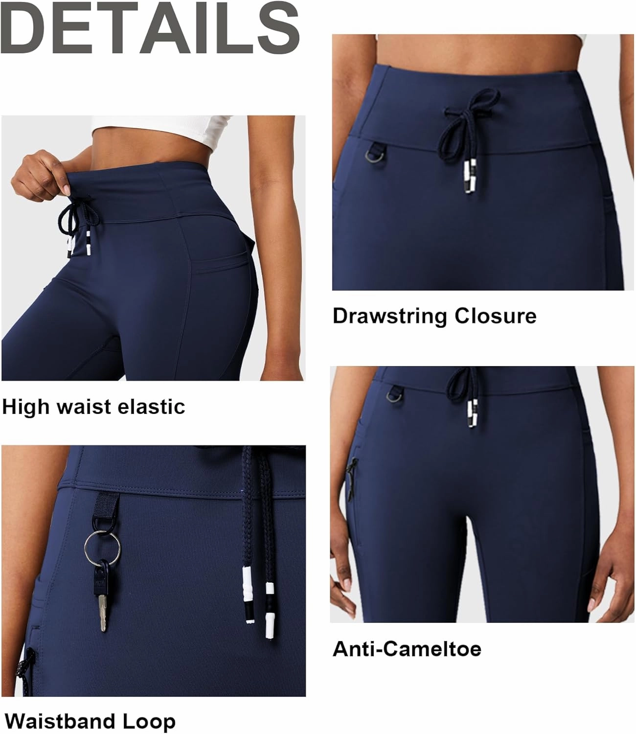 Casei Cargo Leggings with Pockets for Women Tummy Control Stretchy Soft Yoga Pants for Hiking Workout Drawstring Legging