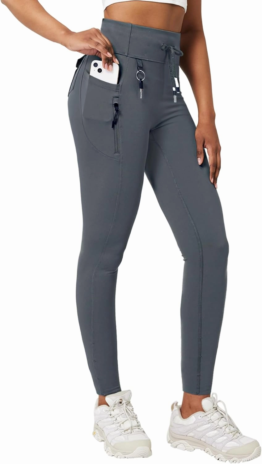 Casei Cargo Leggings with Pockets for Women Tummy Control Stretchy Soft Yoga Pants for Hiking Workout Drawstring Legging