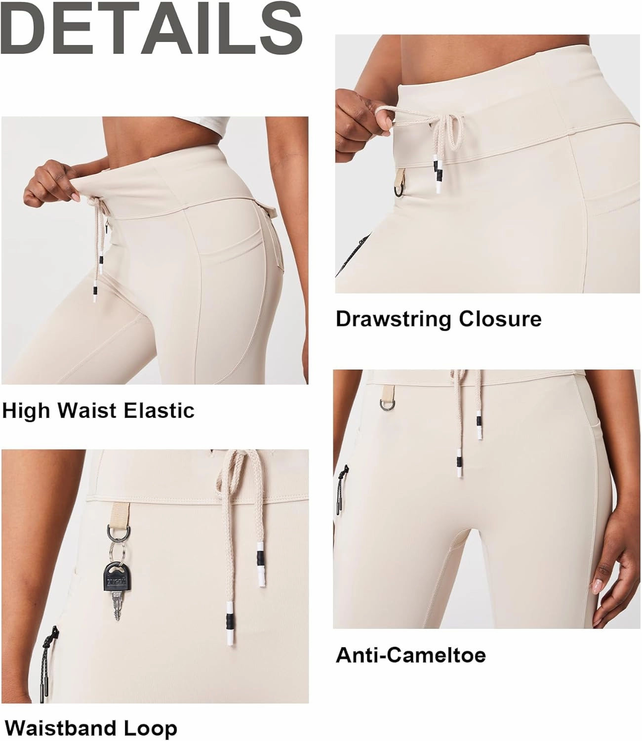Casei Cargo Leggings with Pockets for Women Tummy Control Stretchy Soft Yoga Pants for Hiking Workout Drawstring Legging