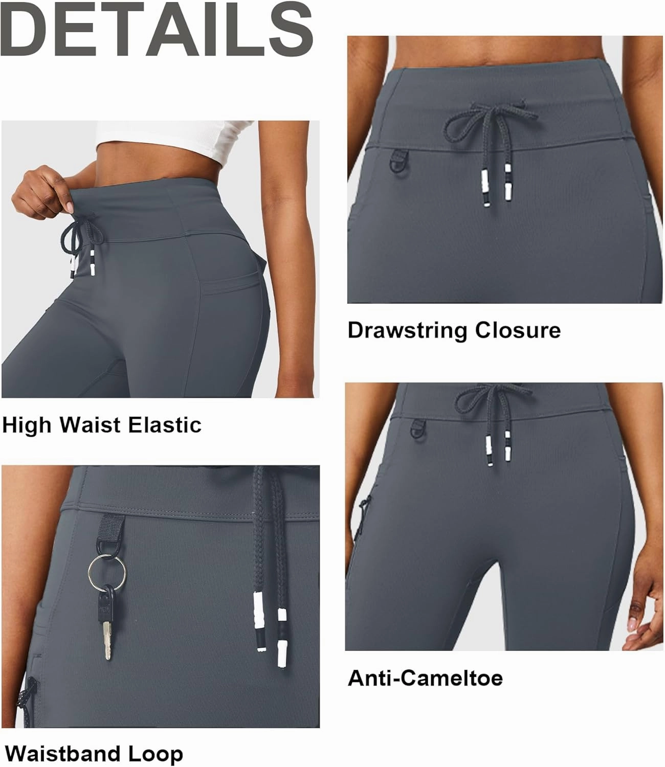 Casei Cargo Leggings with Pockets for Women Tummy Control Stretchy Soft Yoga Pants for Hiking Workout Drawstring Legging
