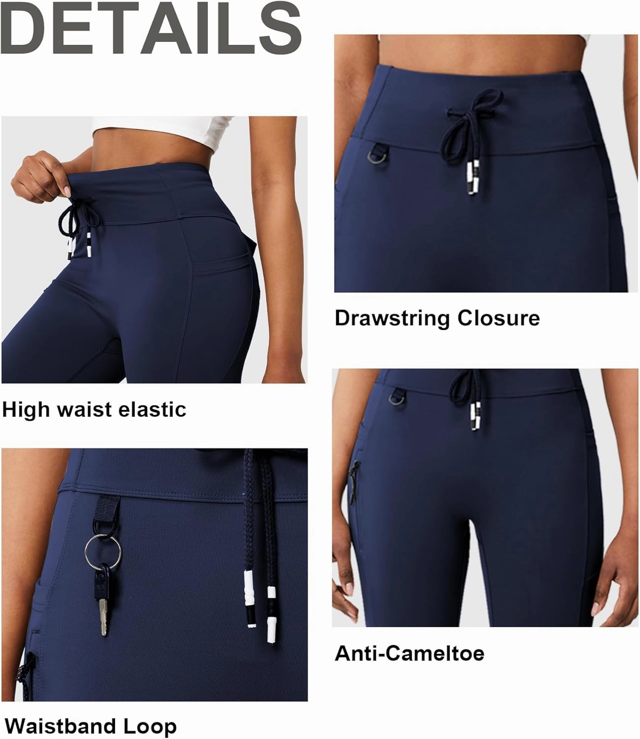 Casei Cargo Leggings with Pockets for Women Tummy Control Stretchy Soft Yoga Pants for Hiking Workout Drawstring Legging