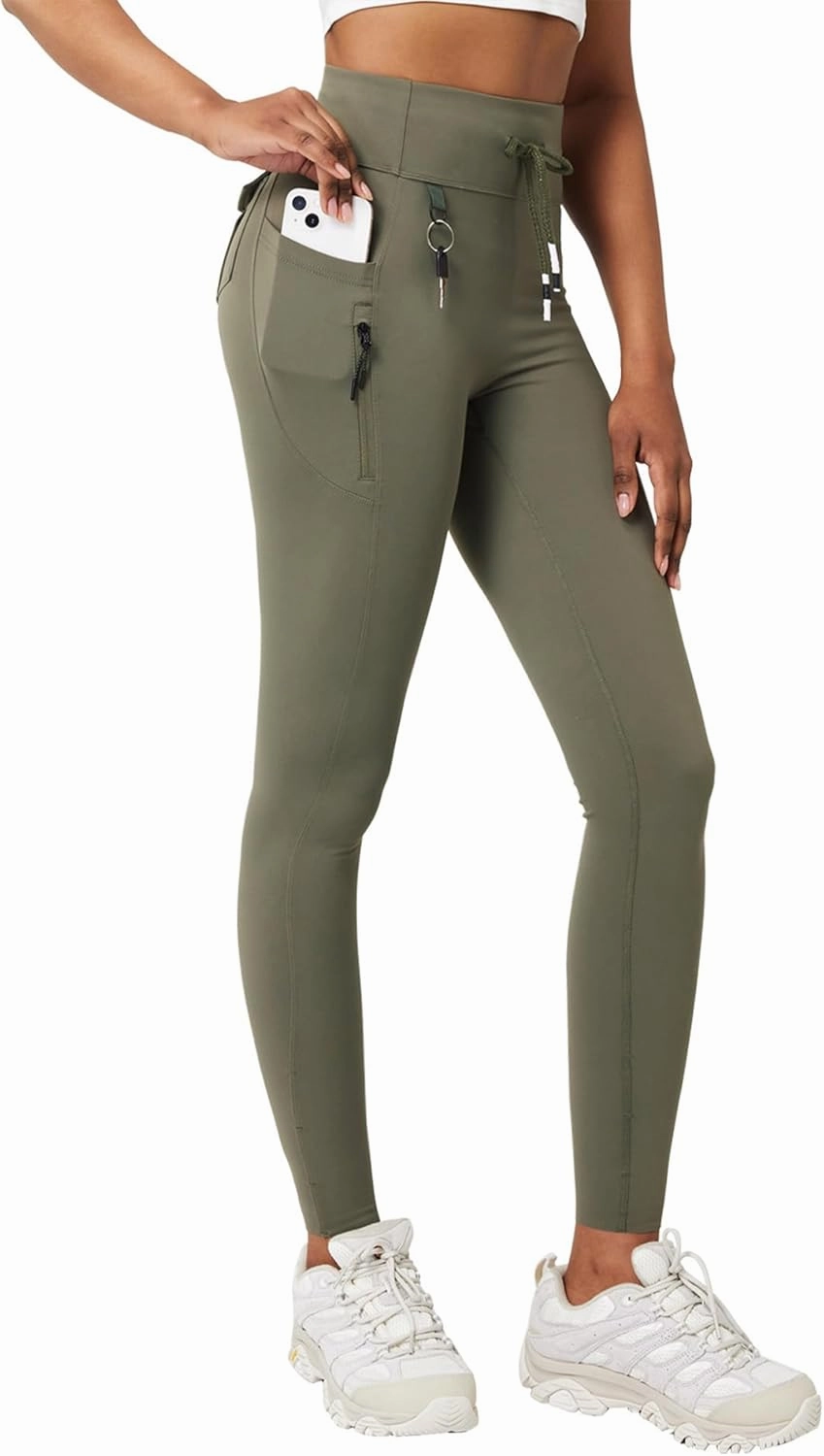 Casei Cargo Leggings with Pockets for Women Tummy Control Stretchy Soft Yoga Pants for Hiking Workout Drawstring Legging