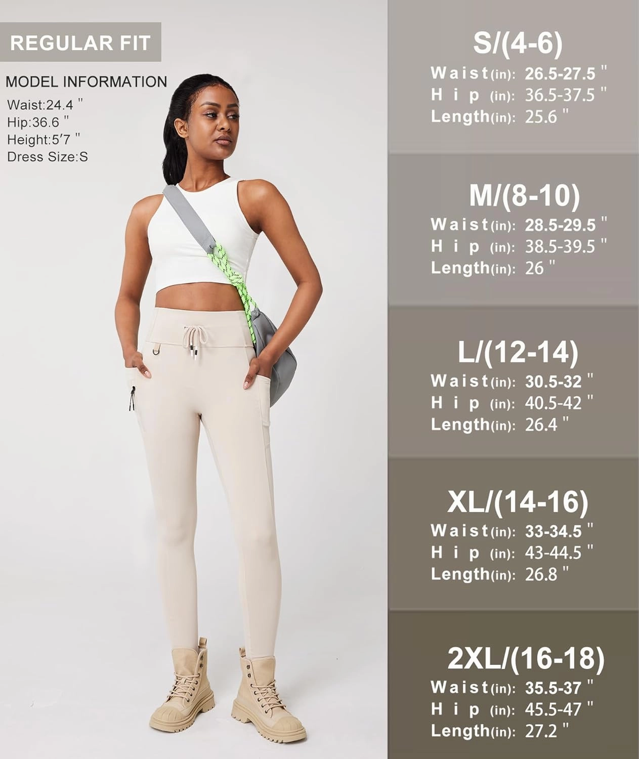 Casei Cargo Leggings with Pockets for Women Tummy Control Stretchy Soft Yoga Pants for Hiking Workout Drawstring Legging