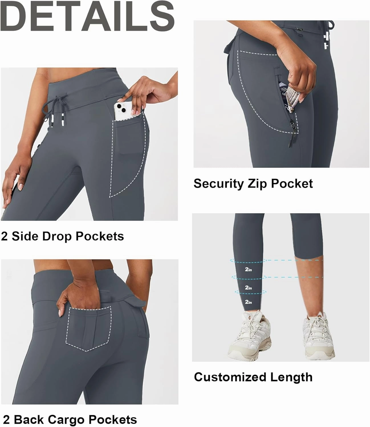 Casei Cargo Leggings with Pockets for Women Tummy Control Stretchy Soft Yoga Pants for Hiking Workout Drawstring Legging