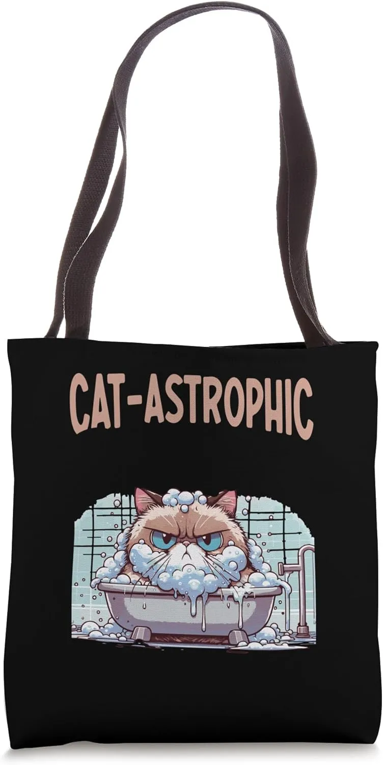 Cat-astrophic Bath Time Funny Cat Meme Shower Cat Lover Tote Bag