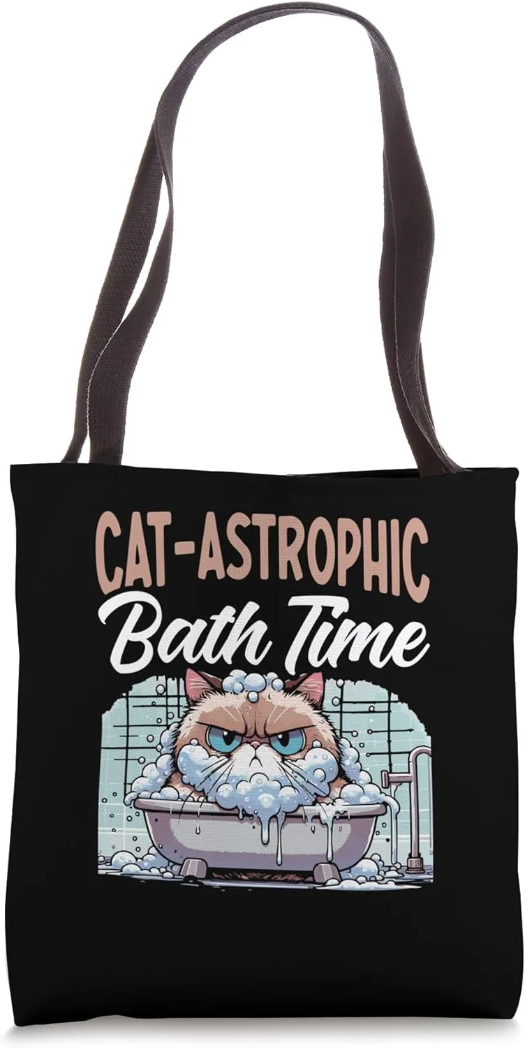 Cat-astrophic Bath Time Funny Cat Meme Shower Cat Lover Tote Bag