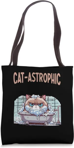 Cat-astrophic Bath Time Funny Cat Meme Shower Cat Lover Tote Bag