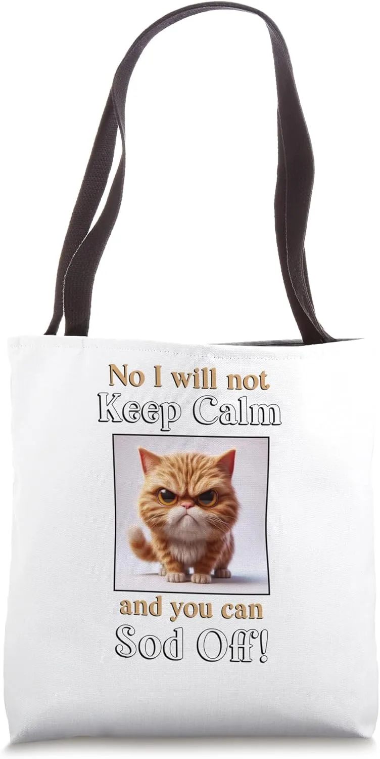 Cat Grumpy Ginger cat funny pet lover keep calm sod off Tote Bag
