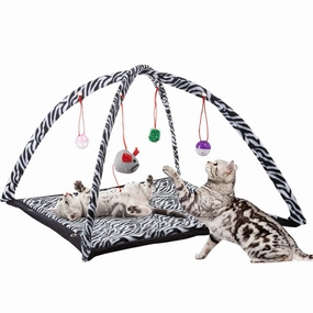Cat Activity Center- Interactive Play Area Station for Cats, Kittens with Fleece Mat, Hanging Toys
