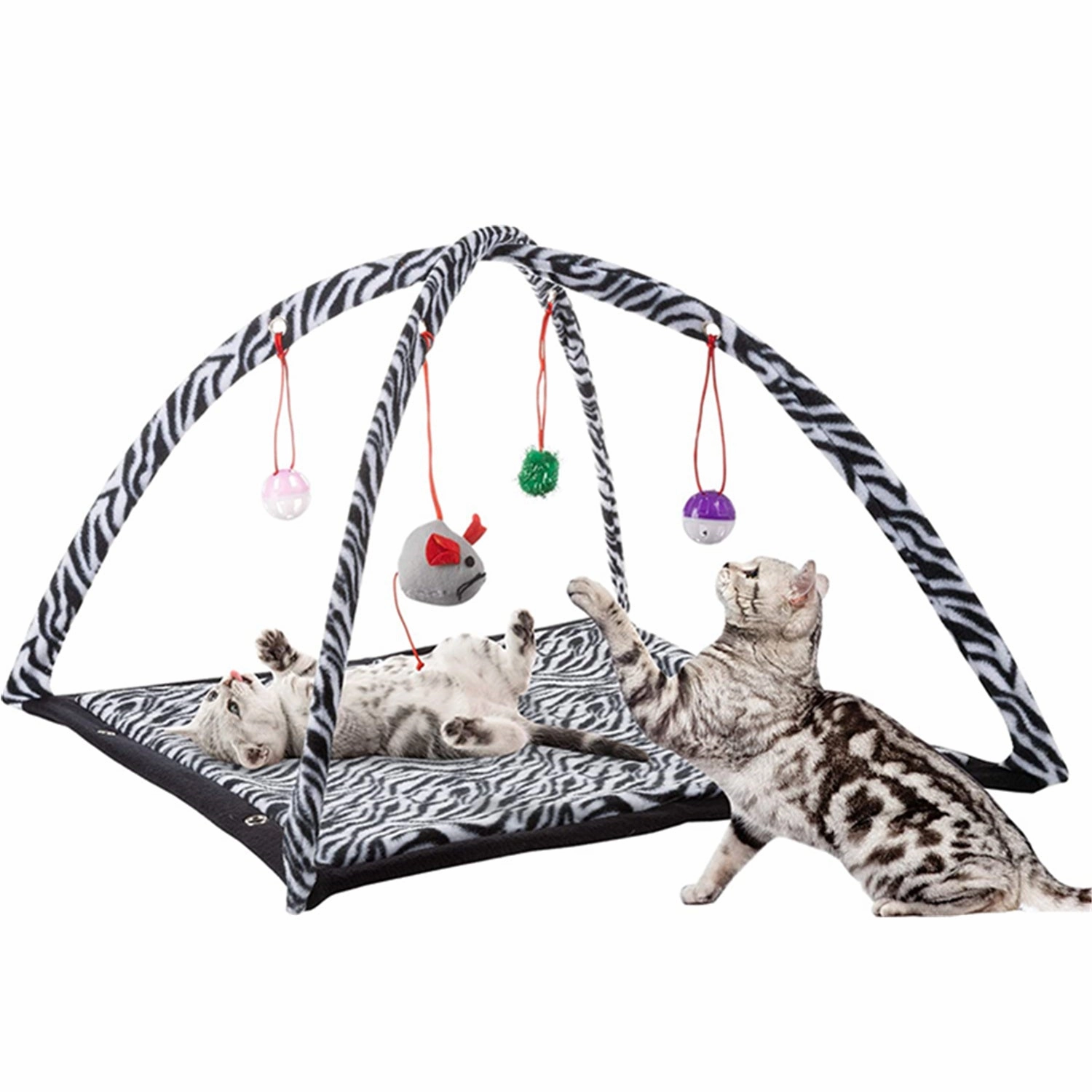 Cat Activity Center- Interactive Play Area Station for Cats, Kittens with Fleece Mat, Hanging Toys
