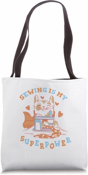 Cat Sewing Cute Stitching Needlework Tote Bag
