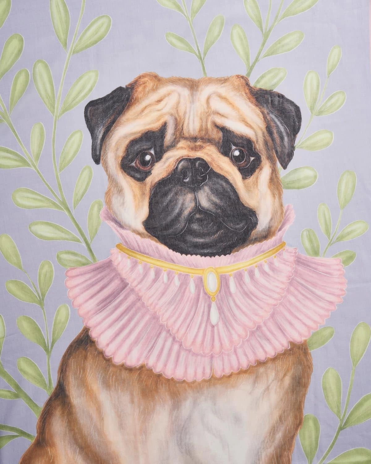 Catherine Rowe Pet Portraits Pug Blue Lightweight Scarf