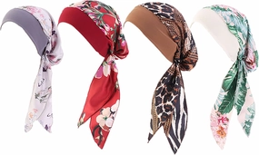 Chemo Headwear for Women 4 Pieces Pre Tied Head Scarf Beanie Skull Cover Cap