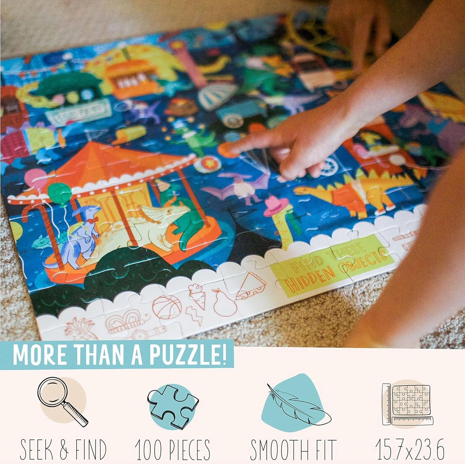 Children’s Jigsaw Puzzle | Unique Dinosaur Art | Educational Gift for Kids 3-8, Dino Carnival - 100 Piece