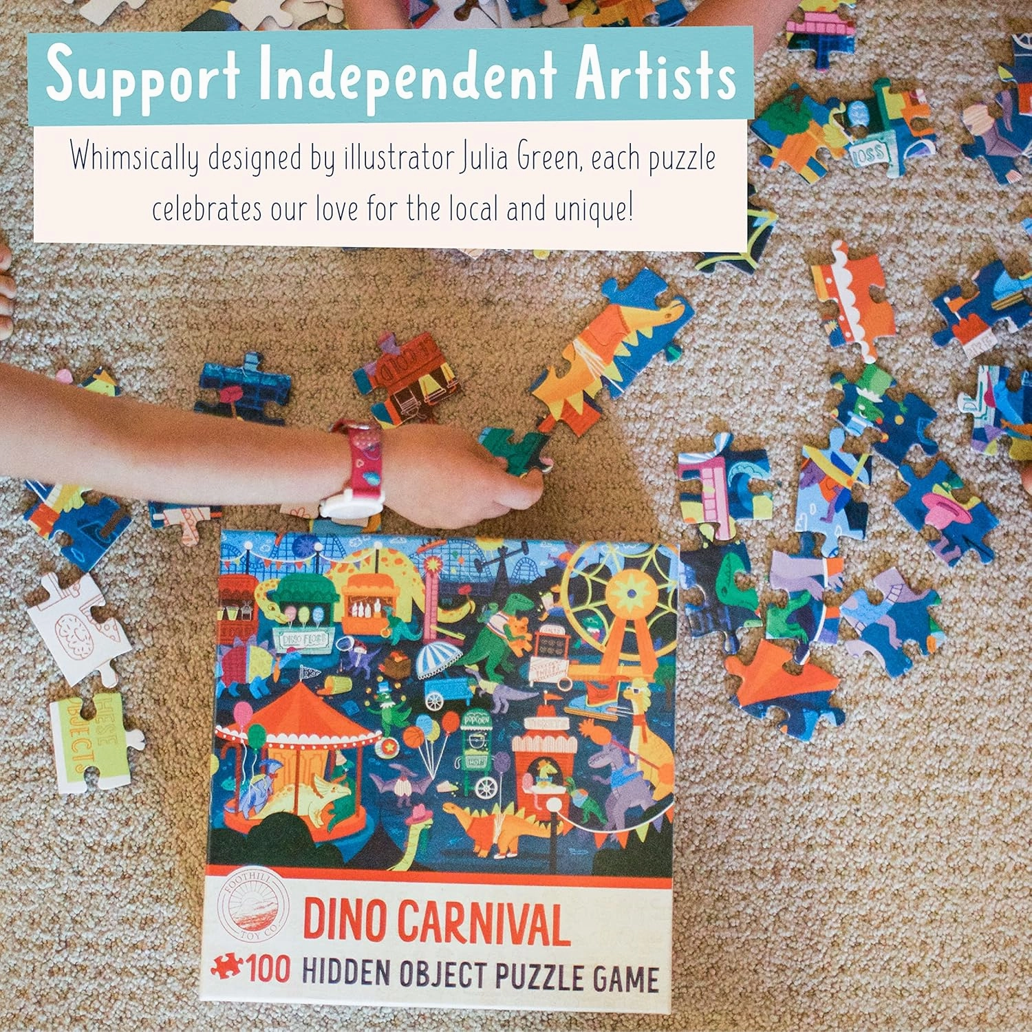 Children’s Jigsaw Puzzle | Unique Dinosaur Art | Educational Gift for Kids 3-8, Dino Carnival - 100 Piece