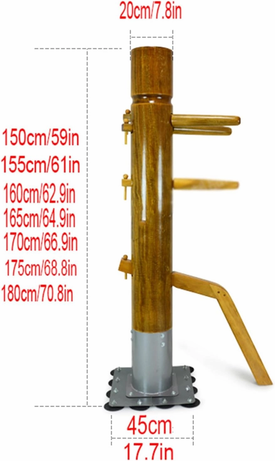 Chinese Kung Fu Wing Chun Dummy with Rugged Base, 150-180cm Height Wing Chun Training Gear with 3 Striking Pad, Multifunction Strength Training Device, for Kung Fu Lovers Multi-sports(High155cm/61in)