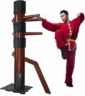 Chinese Kung Fu Wing Chun Dummy with Rugged Base, 150-180cm Height Wing Chun Training Gear with 3 Striking Pad, Multifunction Strength Training Device, for Kung Fu Lovers Multi-sports(High155cm/61in)