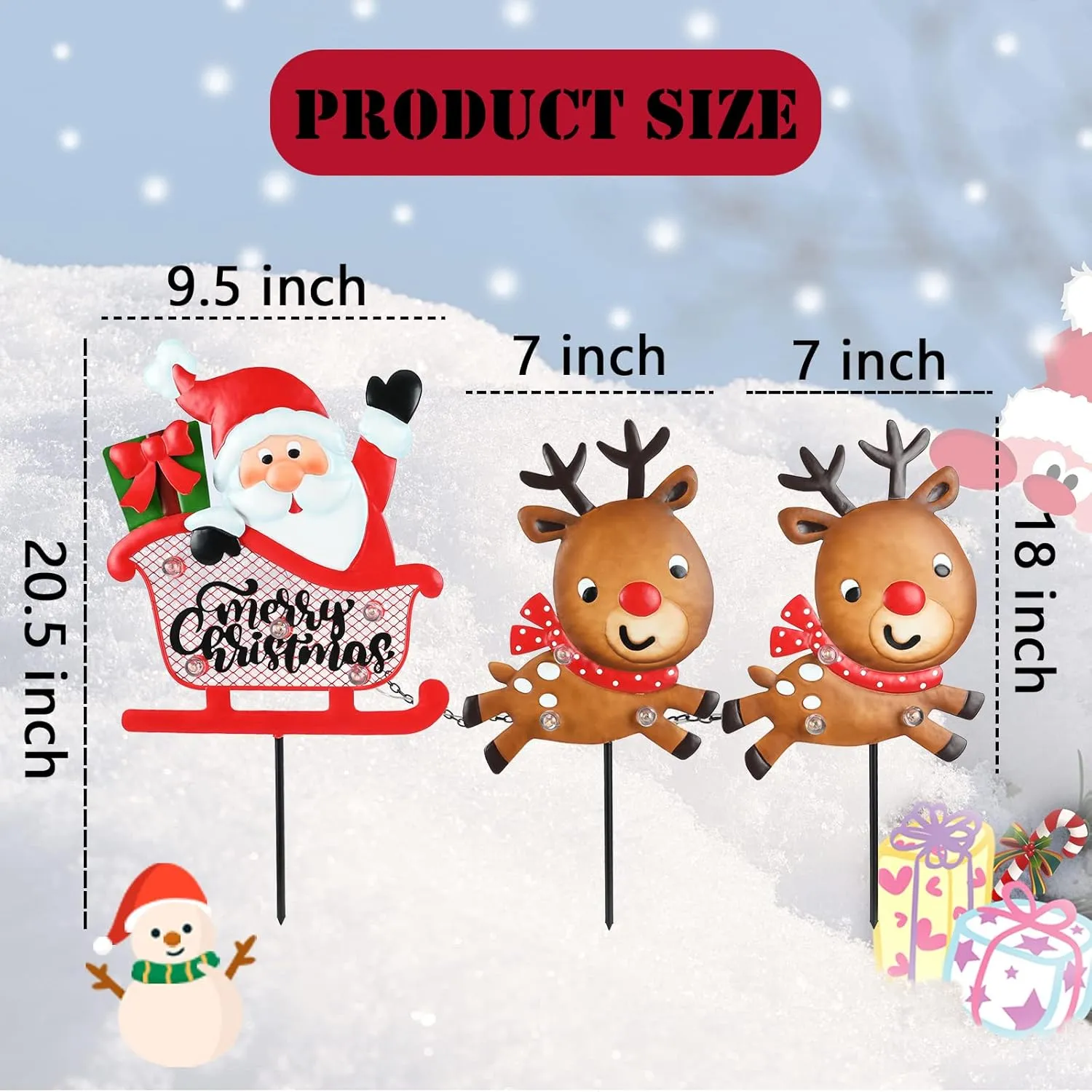 Christmas Yard Stakes Light Up Christmas Yard Decorations with LED Santa Claus Reindeers in Sleigh Lighted Metal Yard Stakes Outdoor Christmas Garden Stake Lawn Pathway Outdoor Decoration
