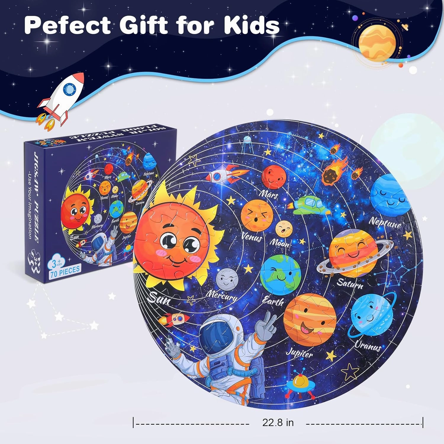 Civaner 70 Pieces Floor Puzzles for Kids Large Puzzles for Kids Ages 3 4 5 6 7 8 Jigsaw Puzzle Educational Puzzle Toy Gifts for Toddlers Boys Girls Baby Shower Birthday(Solar System)