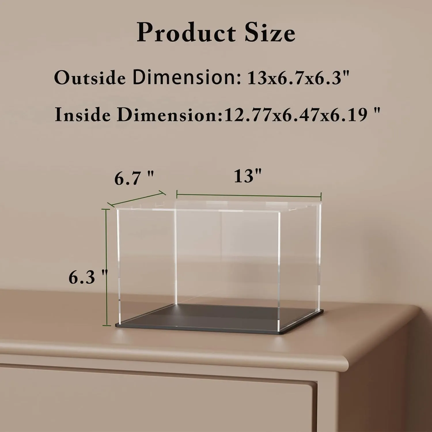 Clear Acrylic Display Show Case with Black Acrylic Base for 1:18 Scale Car Model, Simple Self-Assembly Dustproof Showcase, Cube Countertop Box for Vehicle Toys, Collectibles (13x6.7x6.3 inch)