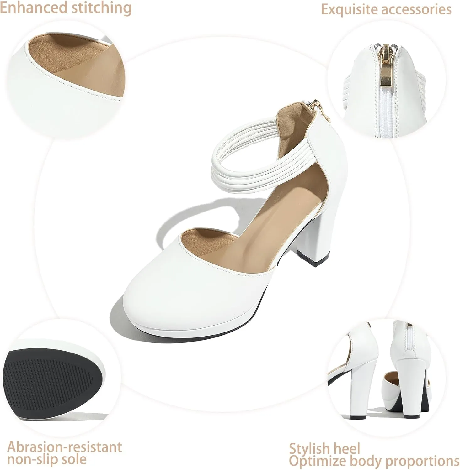 Closed Toe Heels Platform Heels Ankle Strap Dress Shoes for Women