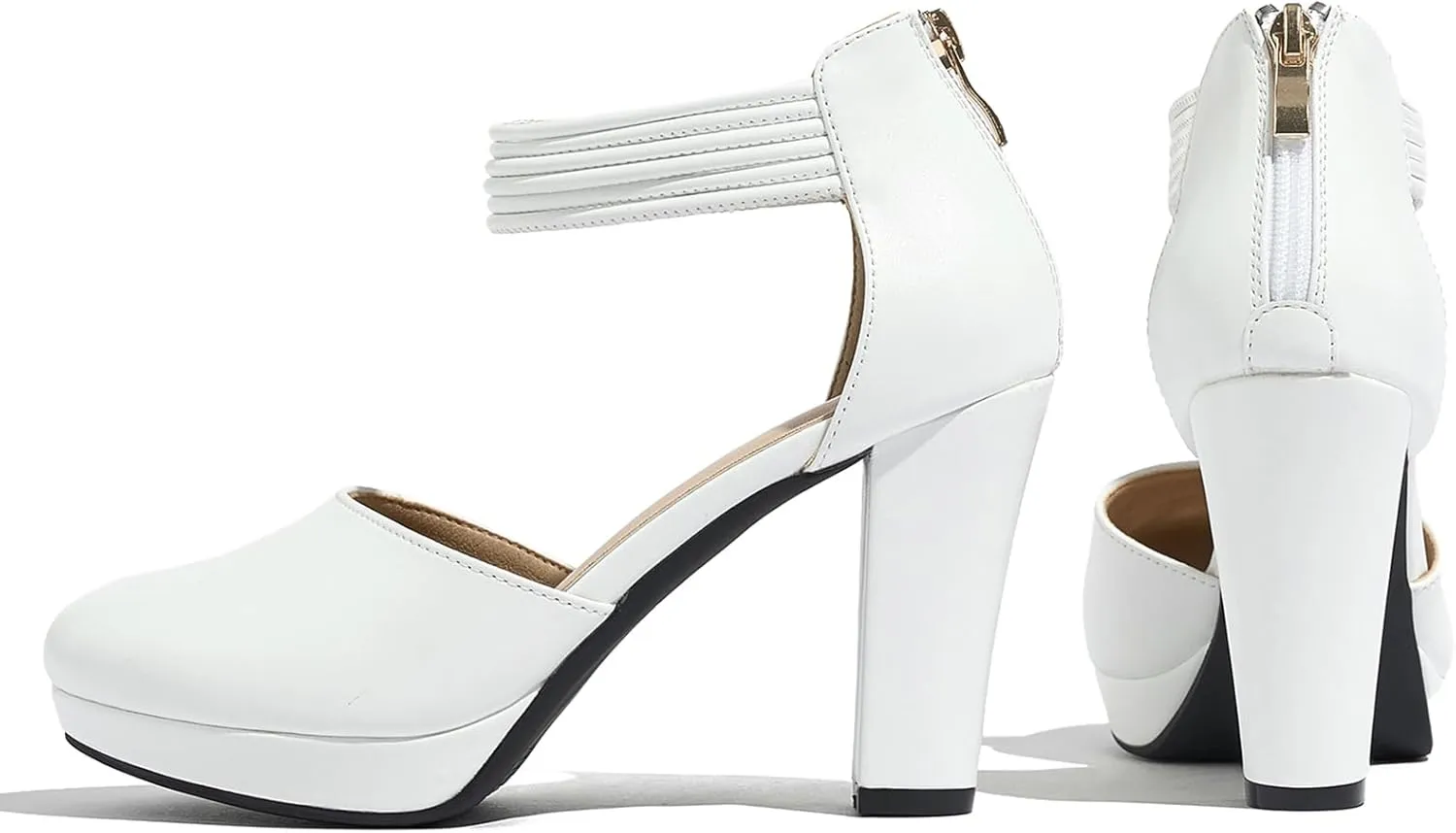 Closed Toe Heels Platform Heels Ankle Strap Dress Shoes for Women
