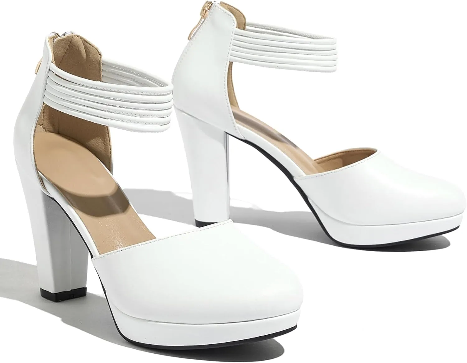 Closed Toe Heels Platform Heels Ankle Strap Dress Shoes for Women