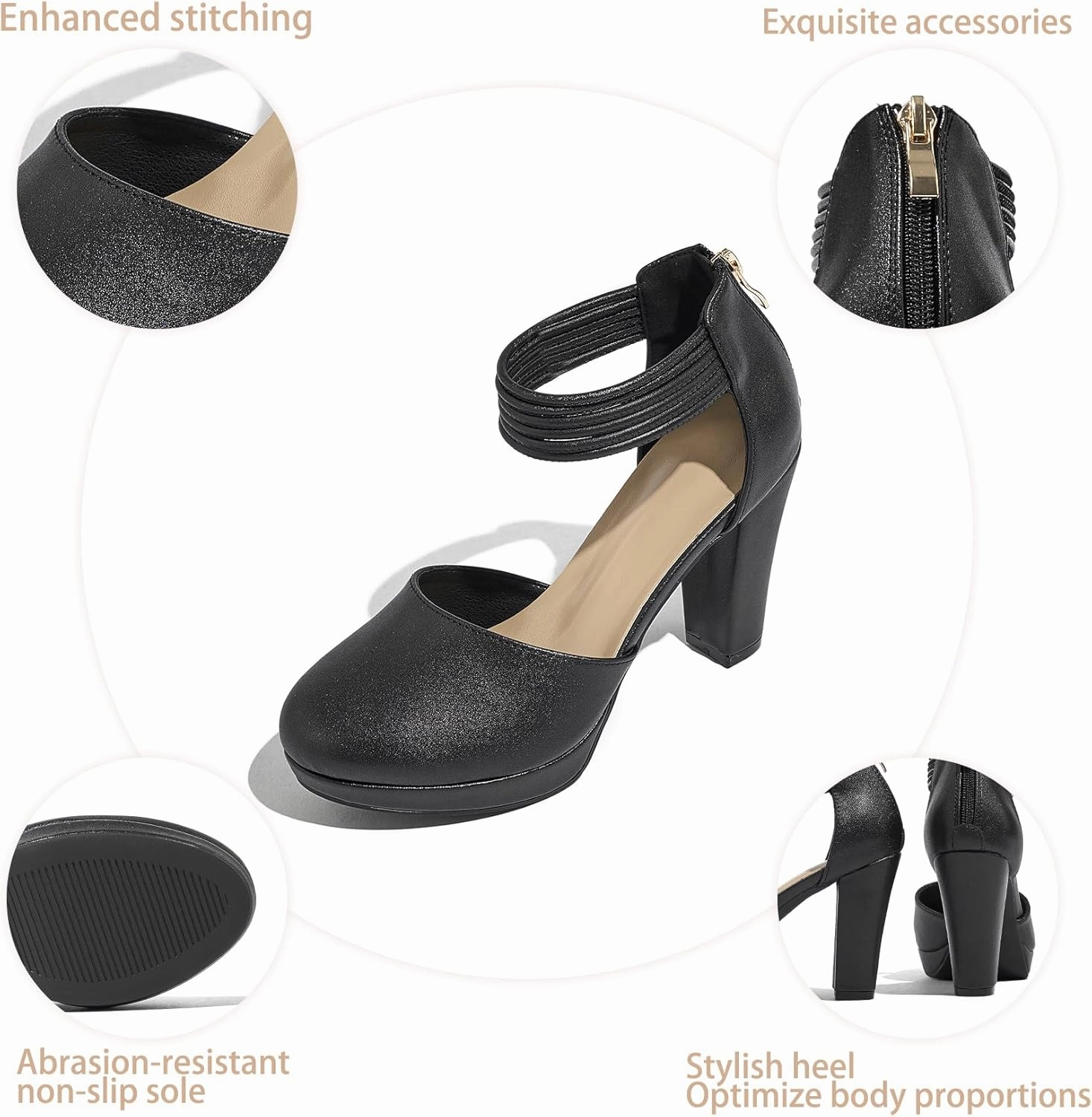 Closed Toe Heels Platform Heels Ankle Strap Dress Shoes for Women