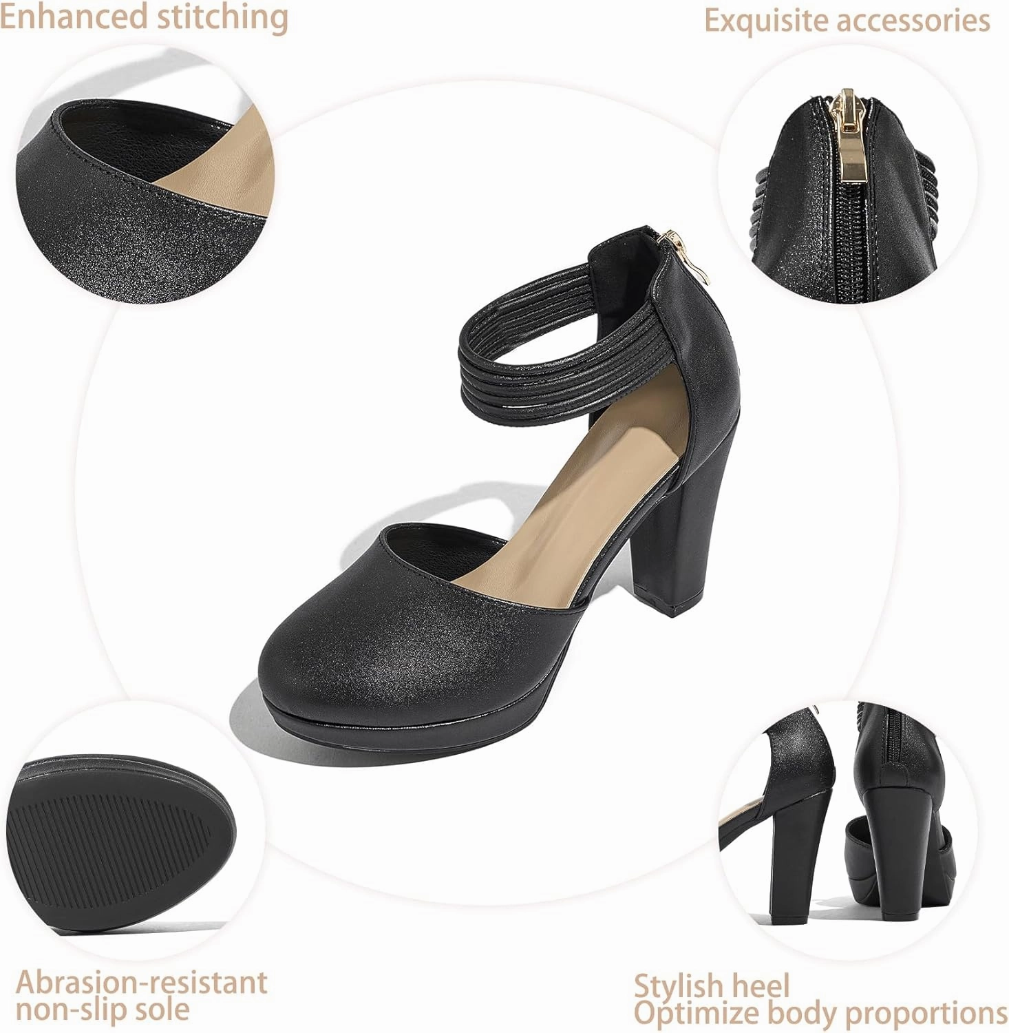 Closed Toe Heels Platform Heels Ankle Strap Dress Shoes for Women