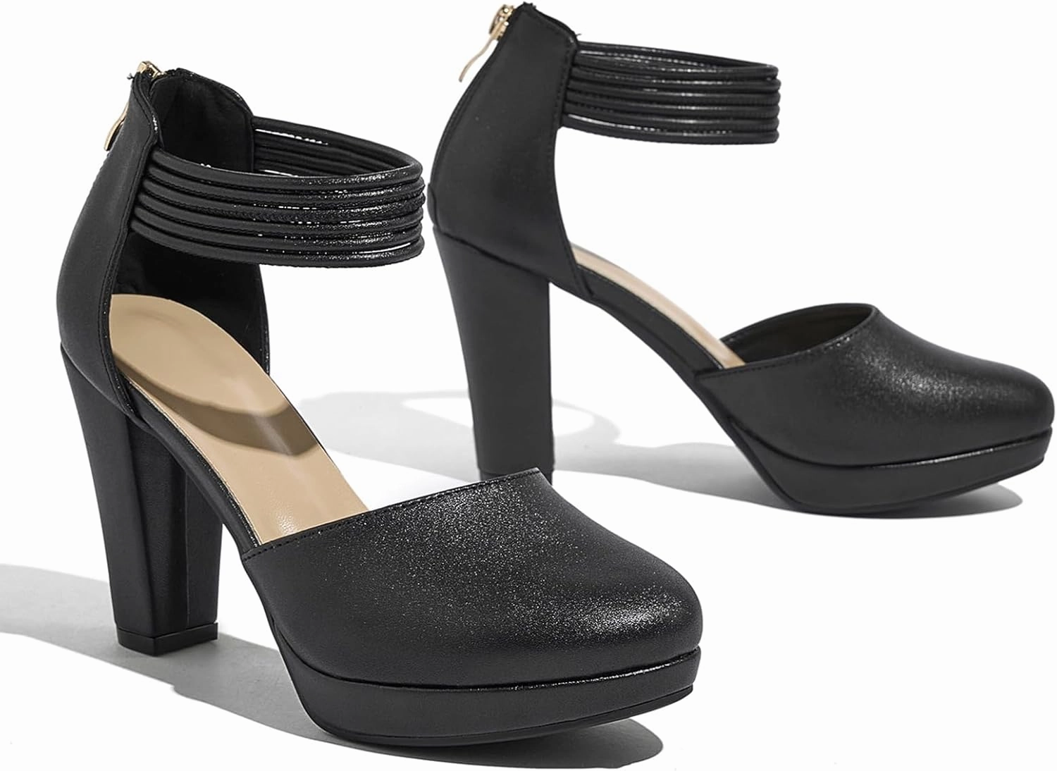 Closed Toe Heels Platform Heels Ankle Strap Dress Shoes for Women