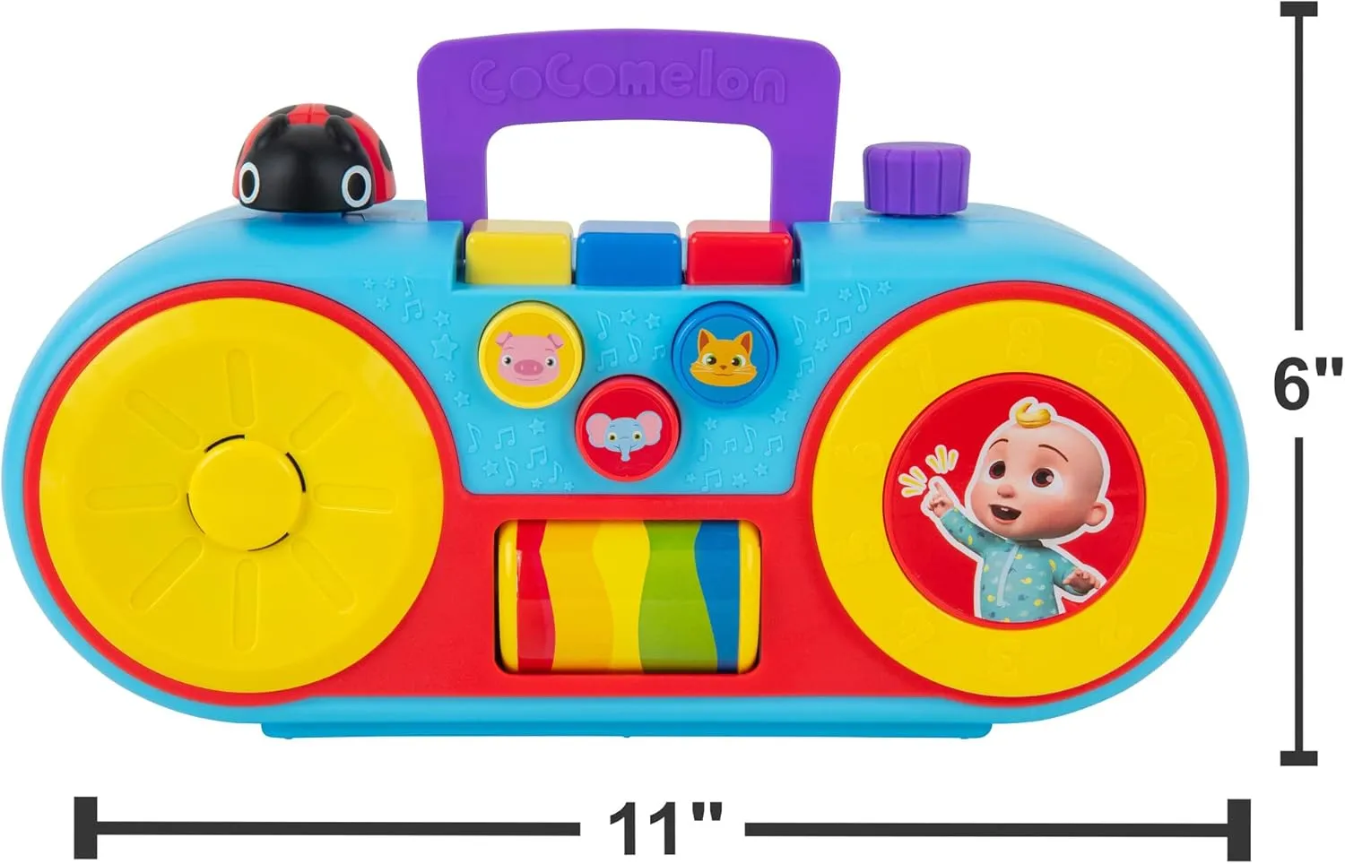 CoComelon Dance and Play Boombox, 8 Full Songs, Colors, Animal Sounds, Numbers- Educational Music Toys, Carry N’ Go Handle, Toys for Kids and Preschoolers