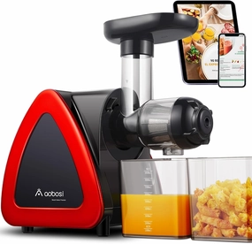 Cold Press Juicer, Aobosi Juicer Machine,Slow Masticating Juicers Machines with Reverse Function, Quiet Motor, High Juice Yield with Juice Jug & Brush for Cleaning (Red)