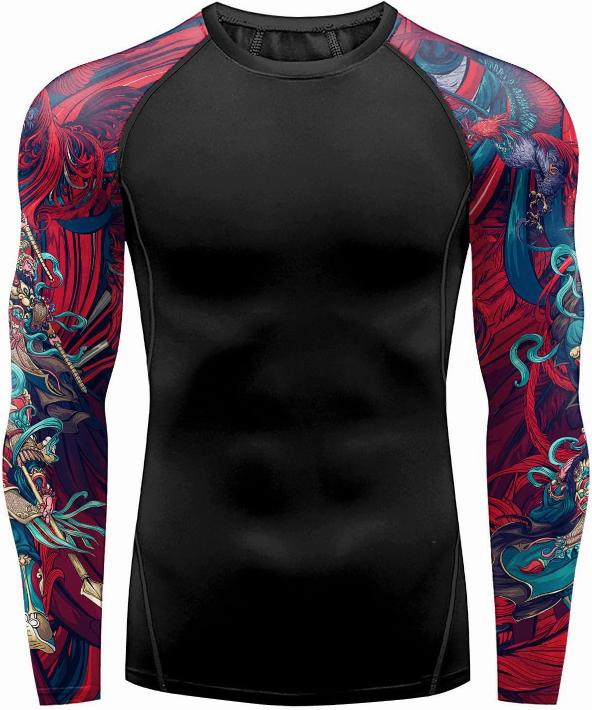 color cosplayer Jiu Jitsu Men American Flag UPF 50  Sun Protection Printed Rash Guard Long Sleeve Swim Shirts