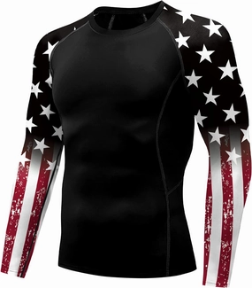 color cosplayer Jiu Jitsu Men American Flag UPF 50  Sun Protection Printed Rash Guard Long Sleeve Swim Shirts