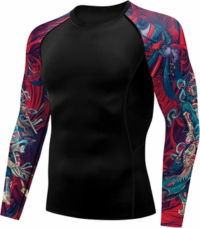 color cosplayer Jiu Jitsu Men American Flag UPF 50  Sun Protection Printed Rash Guard Long Sleeve Swim Shirts