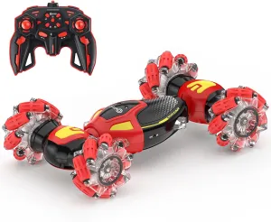 Contixo Rc Stunt Racing Cars, Red 4WD Off-Road Rotate 360 Degrees Double-Sided Driving Flips & Spins Bluetooth Remote Control Cars Kid Toys with Lights Music for Boys & Girls Ages 6 