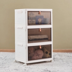 COOKCOK 3 Tier Foldable Storage Box, Plastic Drawers with lids Storage Organizer Containers for Bedroom, Toys Room, Kitchen, Office, Stackable Storage Bins with Wheels