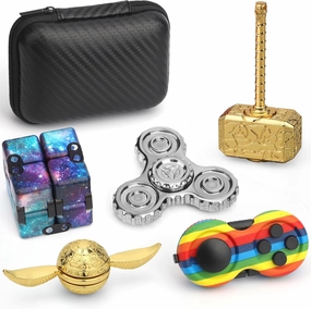 Cool Fidget Toys Set for Kids Adults, Wizard Fidget Spinner, Hammer Finger Hand Spinner, Infinity Cube, Rainbow Fingertip Gyro, Fidget Pad, Gifts for Stress Relief Party Favors Goody Bag Fillers
