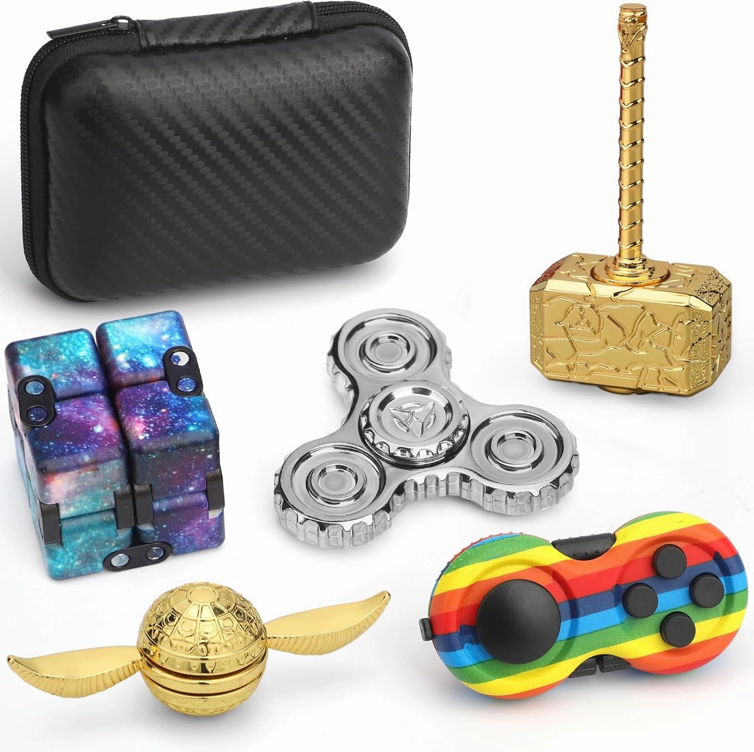 Cool Fidget Toys Set for Kids Adults, Wizard Fidget Spinner, Hammer Finger Hand Spinner, Infinity Cube, Rainbow Fingertip Gyro, Fidget Pad, Gifts for Stress Relief Party Favors Goody Bag Fillers