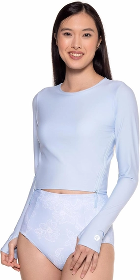Coolibar UPF 50  Women's Bayfront Rash Guard Bra Top - Sun Protective (Large- Skyride)