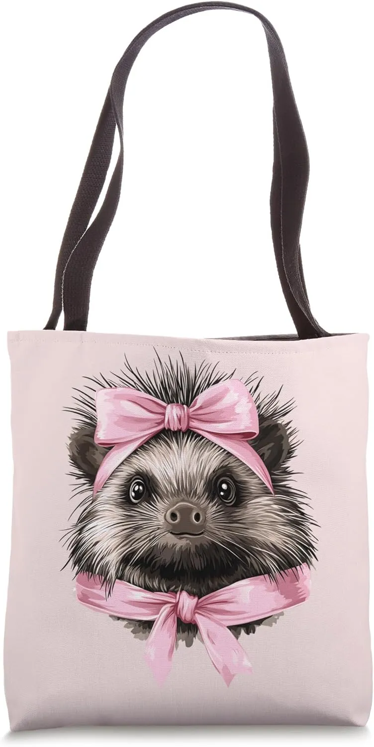 Coquette Bow Porcupine Cute Girl Mom Pink Mother's Day Tote Bag